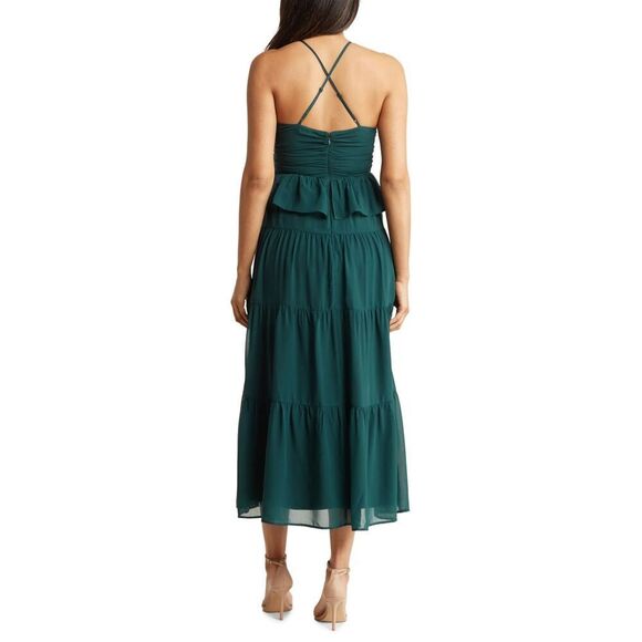 NSR Ruffle MIDI Dress Hunter Green Sz Small - Picture 3 of 3